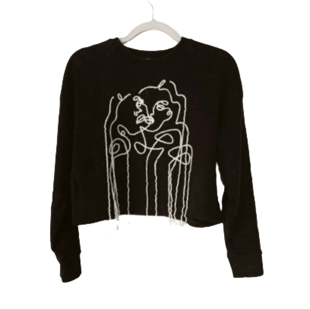 Simons Icone | Cotton Sweatshirt Abstract Face Line Art